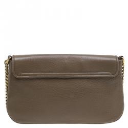 Pre Owned Gucci Brown Pebbled Leather Medium 1973 Bucharest Chain Shoulder Bag