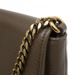 Pre Owned Gucci Brown Pebbled Leather Medium 1973 Bucharest Chain Shoulder Bag