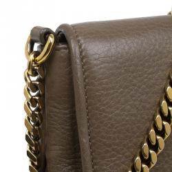 Pre Owned Gucci Brown Pebbled Leather Medium 1973 Bucharest Chain Shoulder Bag