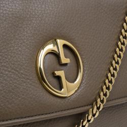 Pre Owned Gucci Brown Pebbled Leather Medium 1973 Bucharest Chain Shoulder Bag