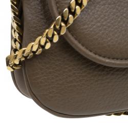 Pre Owned Gucci Brown Pebbled Leather Medium 1973 Bucharest Chain Shoulder Bag