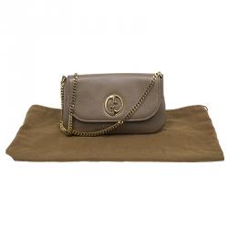 Pre Owned Gucci Brown Pebbled Leather Medium 1973 Bucharest Chain Shoulder Bag