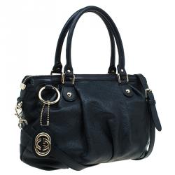 Pre Owned Gucci Black Guccissima Leather Medium Sukey Top Handle Bag