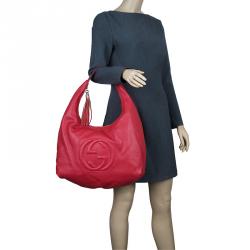 مملوكة مسبقًا حقيبة يد هوبو غوتشي سوهو جلد عجل حصوي حمراء 