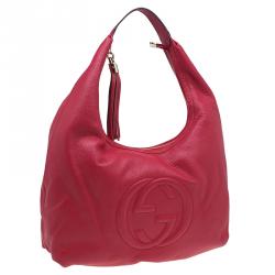 مملوكة مسبقًا حقيبة يد هوبو غوتشي سوهو جلد عجل حصوي حمراء 