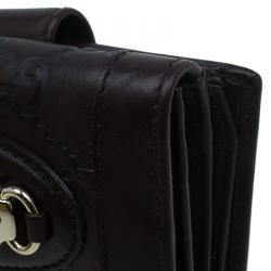 Pre Owned Gucci Brown Monogram Leather Compact Wallet
