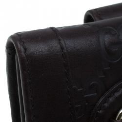 Pre Owned Gucci Brown Monogram Leather Compact Wallet