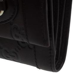 Pre Owned Gucci Brown Monogram Leather Compact Wallet