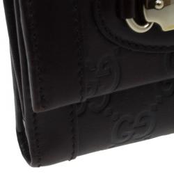 Pre Owned Gucci Brown Monogram Leather Compact Wallet