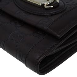 Pre Owned Gucci Brown Monogram Leather Compact Wallet