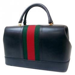 مملوكة مسبقًا حقيبة يد بوسطن غوتشي ويب جلد عجل سوداء