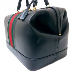 مملوكة مسبقًا حقيبة يد بوسطن غوتشي ويب جلد عجل سوداء