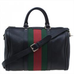 مملوكة مسبقًا Gucci Black Leather Medium Vintage Web Boston Bag