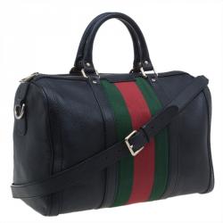 مملوكة مسبقًا Gucci Black Leather Medium Vintage Web Boston Bag