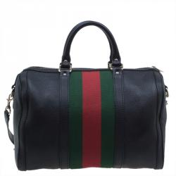 مملوكة مسبقًا Gucci Black Leather Medium Vintage Web Boston Bag