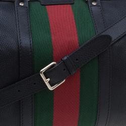 مملوكة مسبقًا Gucci Black Leather Medium Vintage Web Boston Bag