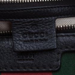 مملوكة مسبقًا Gucci Black Leather Medium Vintage Web Boston Bag