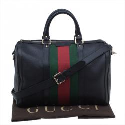مملوكة مسبقًا Gucci Black Leather Medium Vintage Web Boston Bag