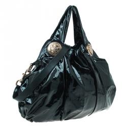 Pre Owned Gucci Black Patent Leather Large Hysteria Hobo