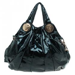 Pre Owned Gucci Black Patent Leather Large Hysteria Hobo