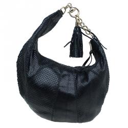 مملوكة مسبقًا حقيبة غوتشي سيينا هورسبيت جلد ثعبان أسود بشراشيب