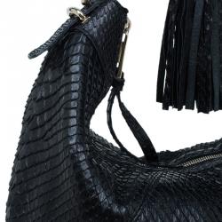 مملوكة مسبقًا حقيبة غوتشي سيينا هورسبيت جلد ثعبان أسود بشراشيب