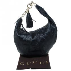 مملوكة مسبقًا حقيبة غوتشي سيينا هورسبيت جلد ثعبان أسود بشراشيب