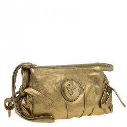 Pre Owned Gucci Gold Leather Mini Hysteria Clutch