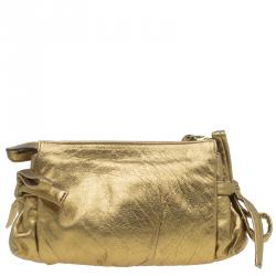 Pre Owned Gucci Gold Leather Mini Hysteria Clutch