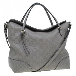 Pre Owned حقيبة غوتشي بريي جلد غوتشيسيما رصاصي بيد علوية متوسطة