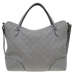 Pre Owned حقيبة غوتشي بريي جلد غوتشيسيما رصاصي بيد علوية متوسطة