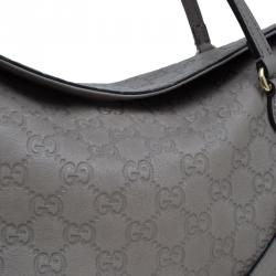 Pre Owned حقيبة غوتشي بريي جلد غوتشيسيما رصاصي بيد علوية متوسطة