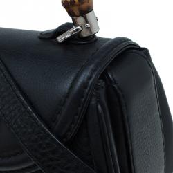 Pre Owned Gucci Black Leather Small New Bamboo Top Handle Bag