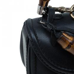 Pre Owned Gucci Black Leather Small New Bamboo Top Handle Bag