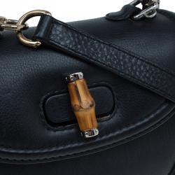 Pre Owned Gucci Black Leather Small New Bamboo Top Handle Bag