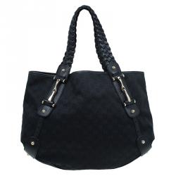 مملوكة مسبقًا Gucci Black GG Canvas Medium Horsebit Pelham Shoulder Bag