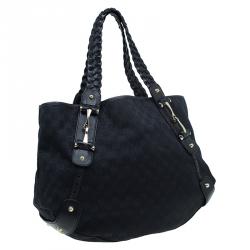 مملوكة مسبقًا Gucci Black GG Canvas Medium Horsebit Pelham Shoulder Bag