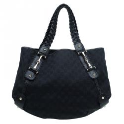 مملوكة مسبقًا Gucci Black GG Canvas Medium Horsebit Pelham Shoulder Bag