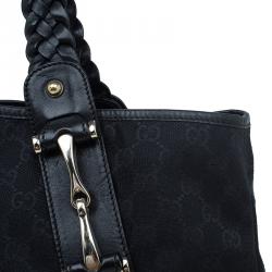 مملوكة مسبقًا Gucci Black GG Canvas Medium Horsebit Pelham Shoulder Bag