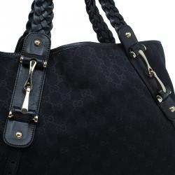 مملوكة مسبقًا Gucci Black GG Canvas Medium Horsebit Pelham Shoulder Bag