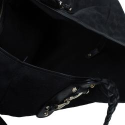 مملوكة مسبقًا Gucci Black GG Canvas Medium Horsebit Pelham Shoulder Bag