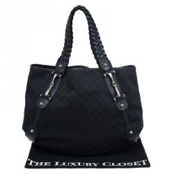 مملوكة مسبقًا Gucci Black GG Canvas Medium Horsebit Pelham Shoulder Bag