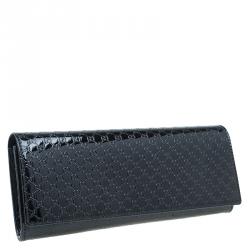 Pre Owned Gucci Black Microguccissima Patent Leather Broadway Evening Clutch