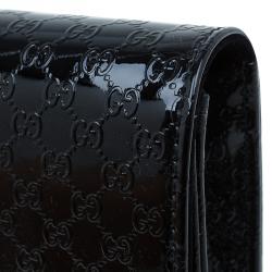 Pre Owned Gucci Black Microguccissima Patent Leather Broadway Evening Clutch