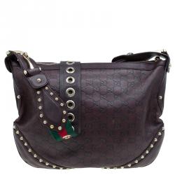 Pre Owned Gucci Brown Guccissima Leather Web Studded Pelham Horsebit Messenger Bag