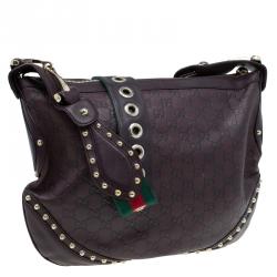 Pre Owned Gucci Brown Guccissima Leather Web Studded Pelham Horsebit Messenger Bag