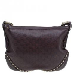Pre Owned Gucci Brown Guccissima Leather Web Studded Pelham Horsebit Messenger Bag