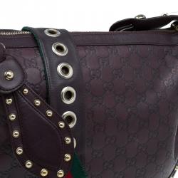 Pre Owned Gucci Brown Guccissima Leather Web Studded Pelham Horsebit Messenger Bag