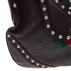 Pre Owned Gucci Brown Guccissima Leather Web Studded Pelham Horsebit Messenger Bag