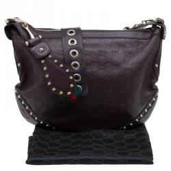 Pre Owned Gucci Brown Guccissima Leather Web Studded Pelham Horsebit Messenger Bag